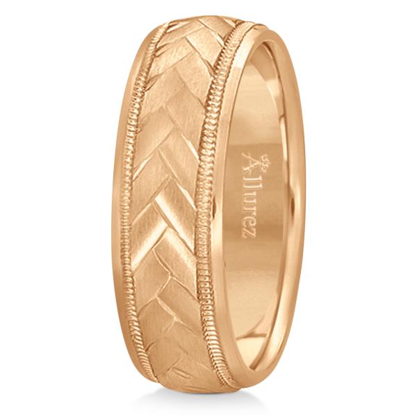 Braided Men's Wedding Ring Diamond Cut Band 14k Rose Gold (7mm)