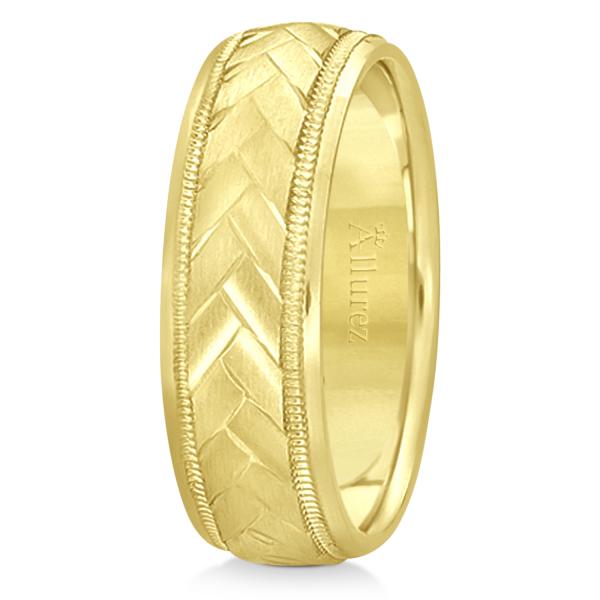 Braided Men's Wedding Ring Diamond Cut Band 18k Yellow Gold (7 mm)