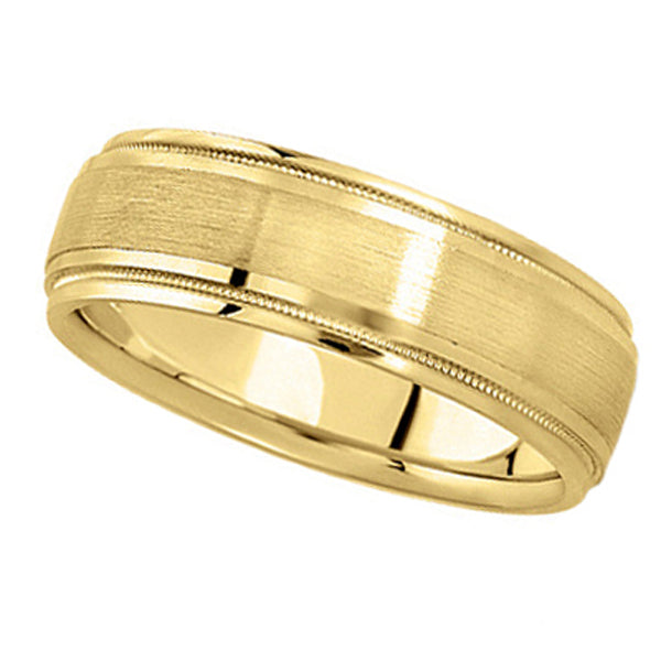 Carved Wedding Band in 14k Yellow Gold For Men (7mm)