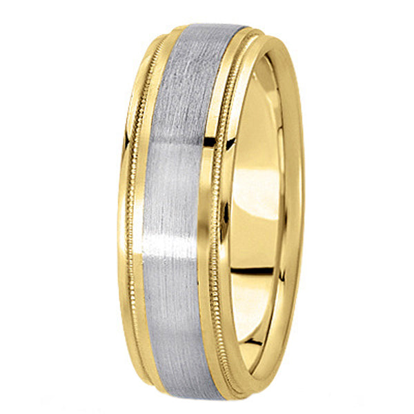 Carved Two-Tone Wedding Band in 18k (7mm)