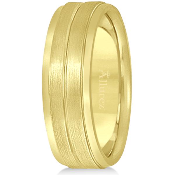 Carved Wedding Band in 14k Yellow Gold For Men (7mm)
