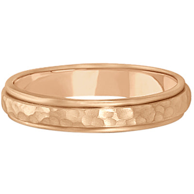 Satin Hammered Finished Carved Wedding Ring Band 14k Rose Gold (4mm)
