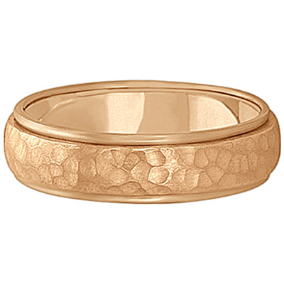 Mens Satin Hammer Finished Wedding Ring Wide Band 14k Rose Gold (6mm)