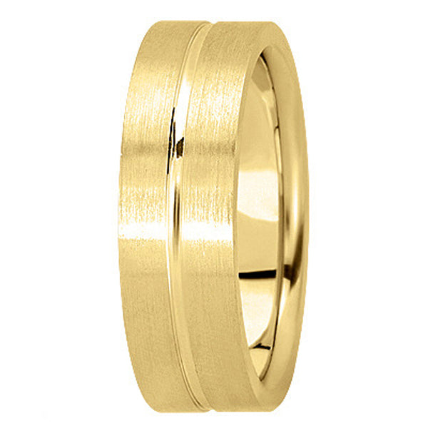 Men's Carved Flat Wedding Band in 14k Yellow Gold (7mm)