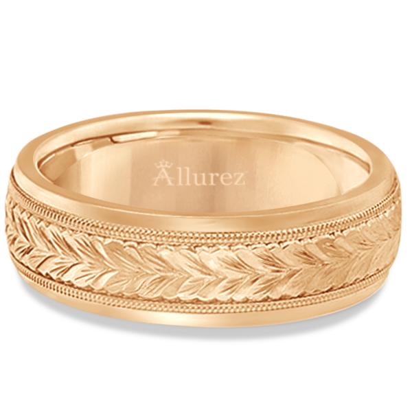 Hand Engraved Wedding Band Carved Ring in 18k Rose Gold (4.5mm)