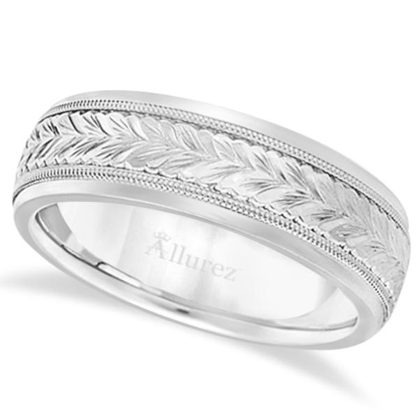 Hand Engraved Wedding Band Carved Ring in Palladium (4.5mm)