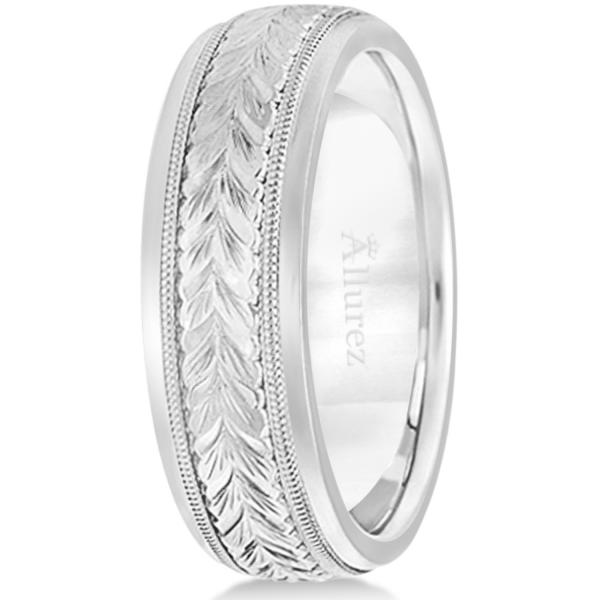 Hand Engraved Wedding Band Carved Ring in Palladium (4.5mm)