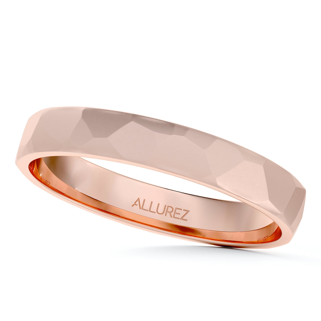 Carved Hammered Finish Wedding Ring Band 14k Rose Gold (3mm)