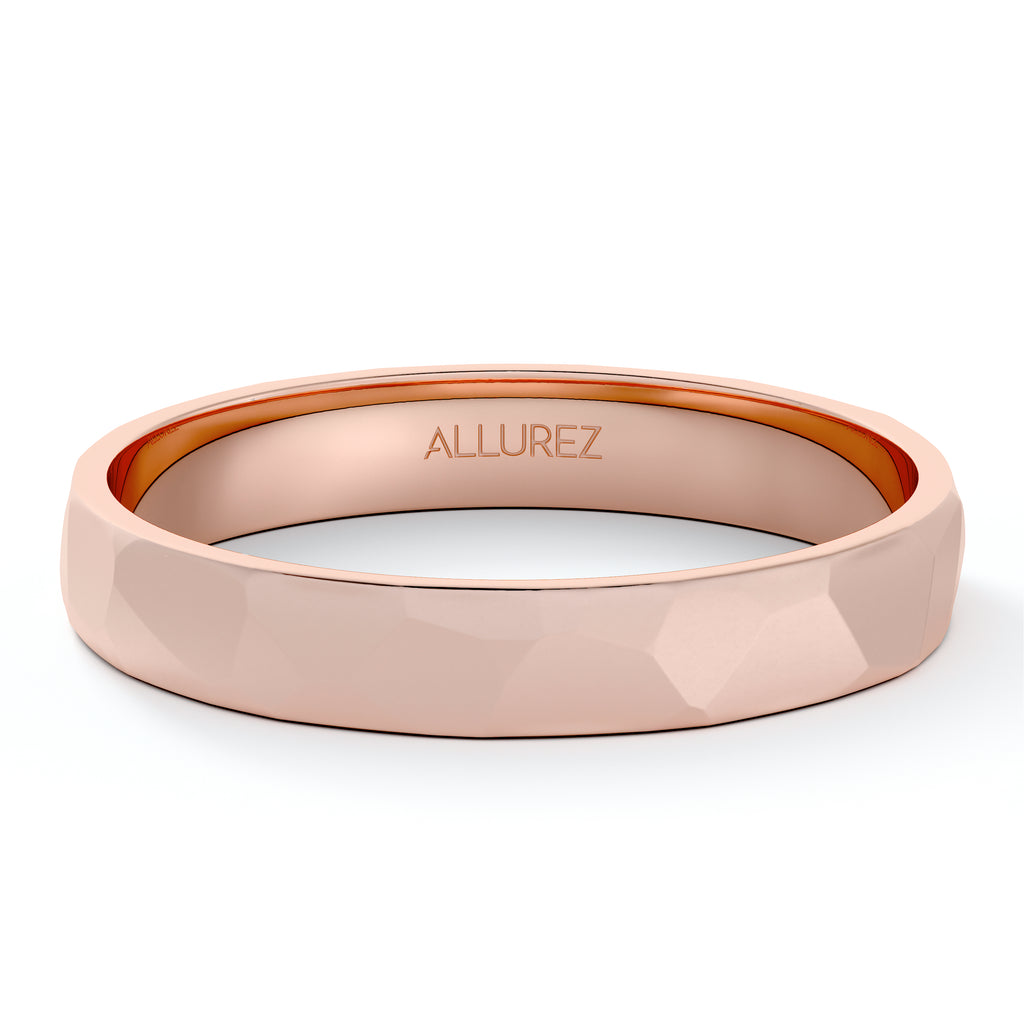 Carved Hammered Finish Wedding Ring Band 14k Rose Gold (3mm)