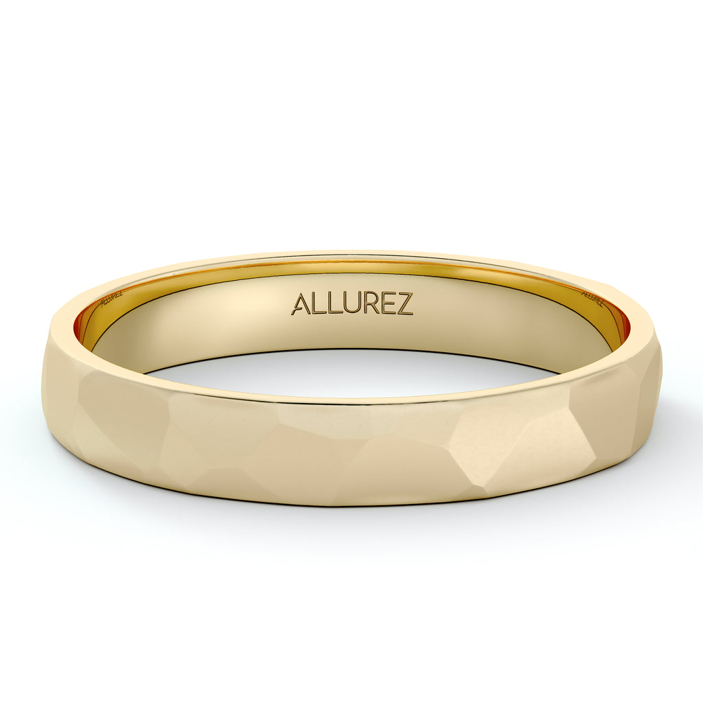 Carved Hammered Finish Wedding Ring Band 14k Yellow Gold (3mm)
