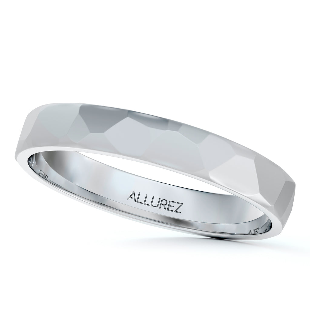 Carved Hammered Finish Wedding Ring Band 18k White Gold (3mm)