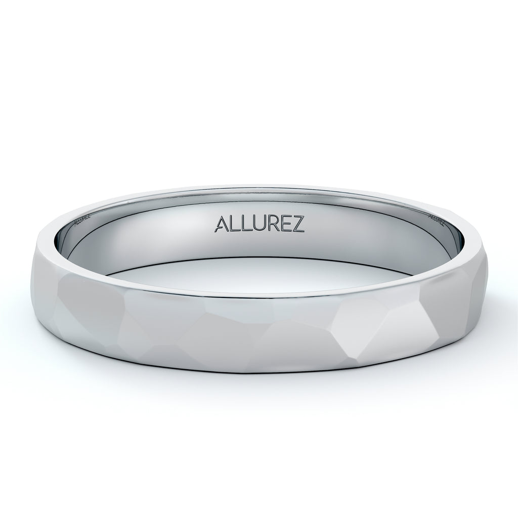 Carved Hammered Finish Wedding Ring Band 18k White Gold (3mm)