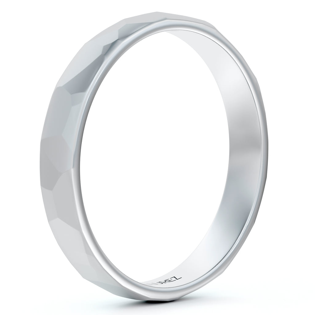 Carved Hammered Finish Wedding Ring Band 18k White Gold (3mm)