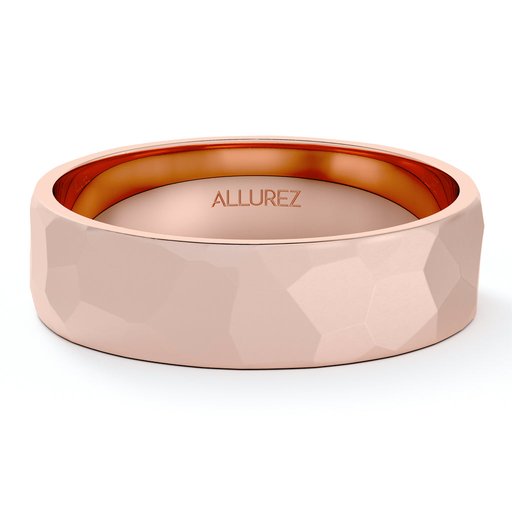 Men's Hammered Finished Carved Band Wedding Ring 14k Rose Gold (5mm)