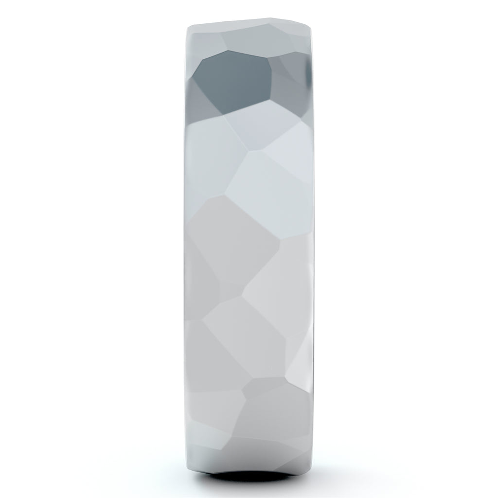 Men's Hammered Finished Carved Band Wedding Ring 14k White Gold (5mm)