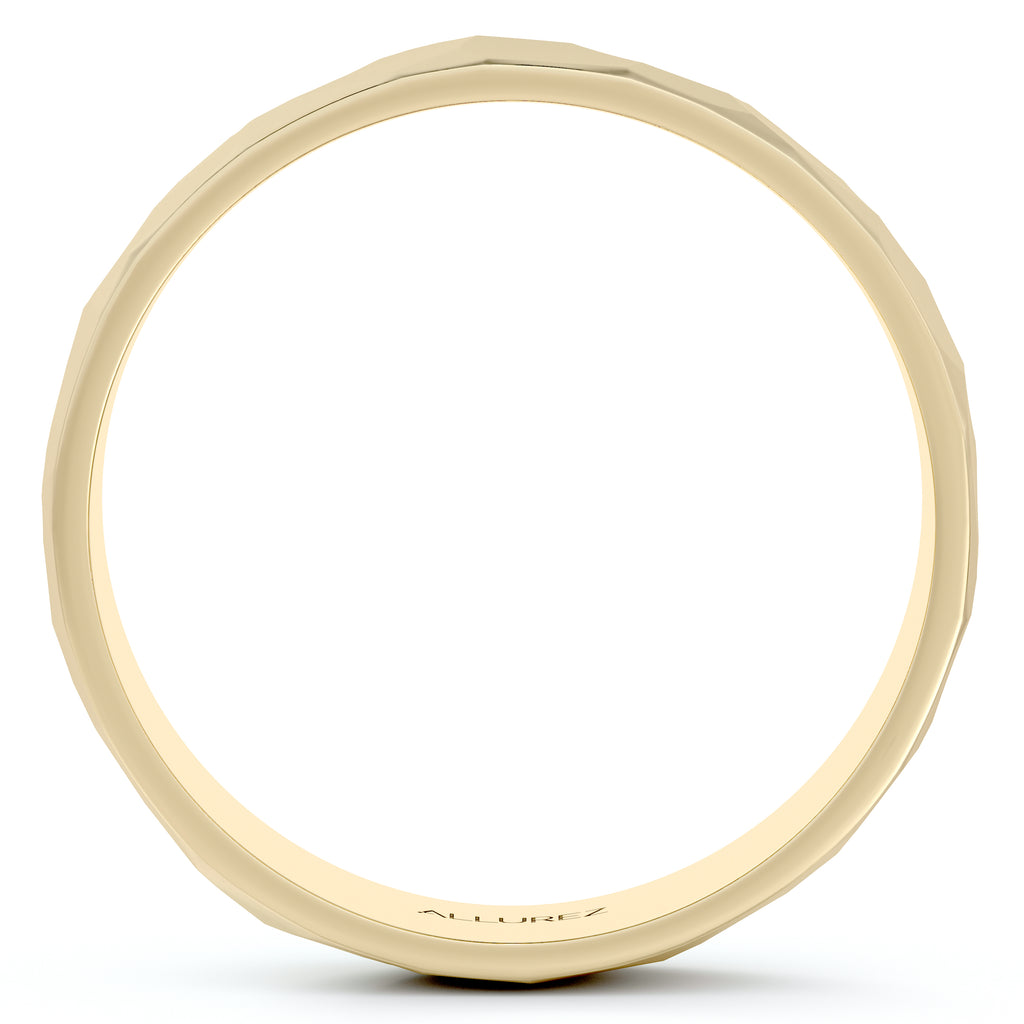 Men's Hammered Finished Carved Band Wedding Ring 18k Yellow Gold (5mm)