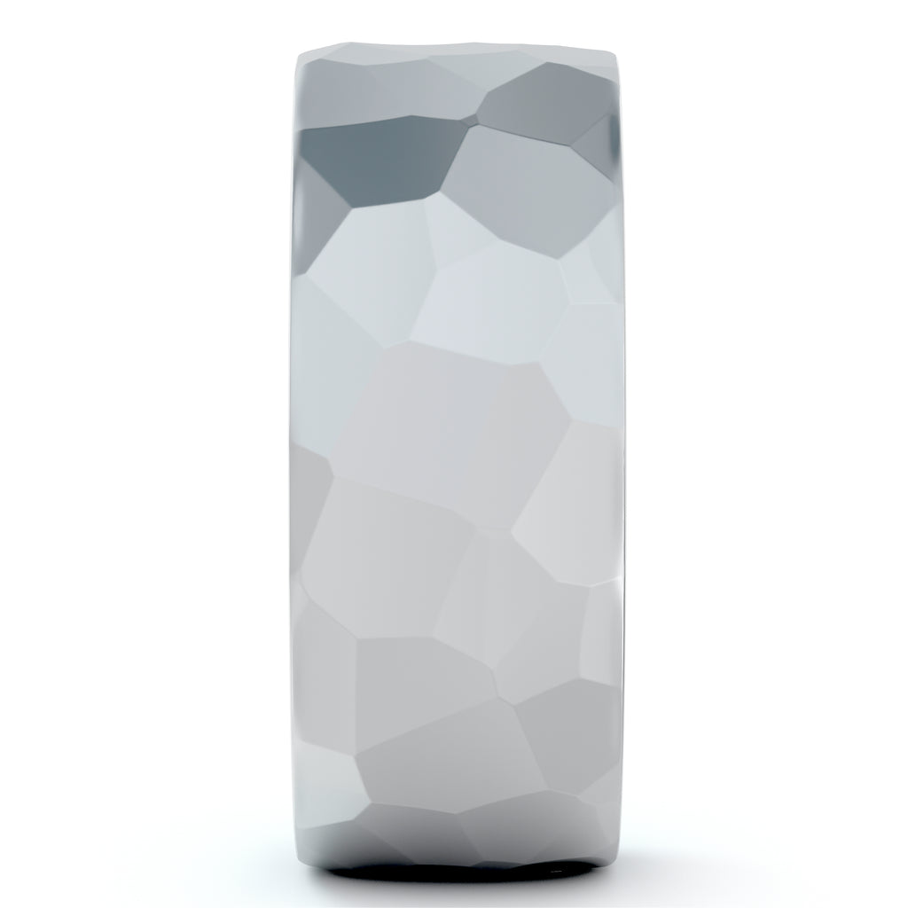 Men's Hammered Finished Carved Band Wedding Ring 14k White Gold (7mm)