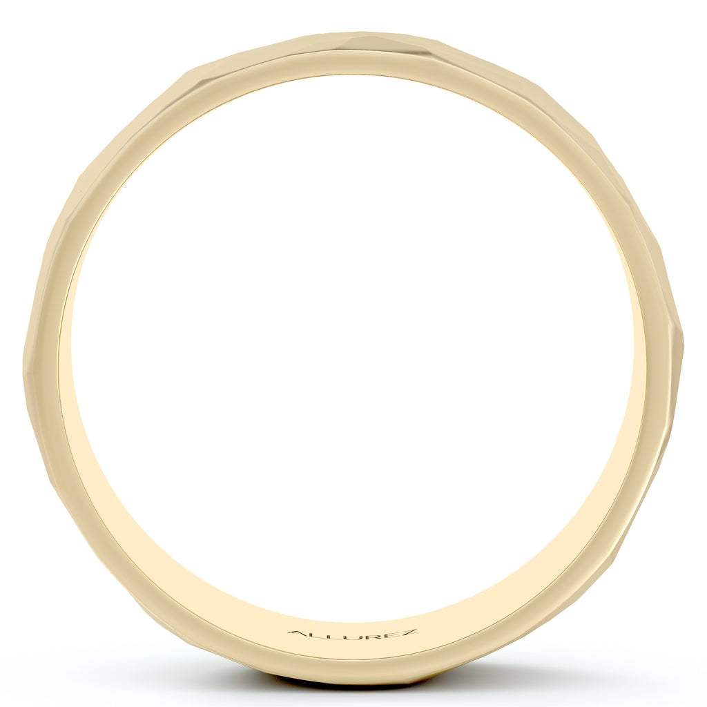 Men's Hammered Finished Carved Band Wedding Ring 18k Yellow Gold (7mm)
