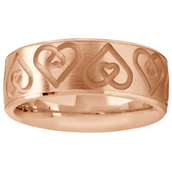 Ultra-Fancy Embossed Twin Heart Wedding Band in 18k Rose Gold