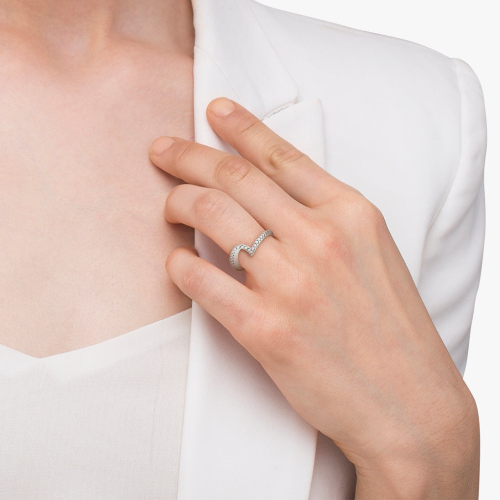 Contour Diamond Wedding Band Prong Set in 14k White Gold 0.25ct