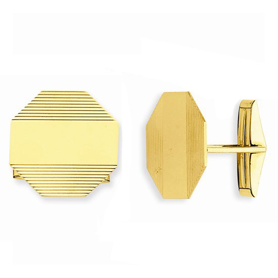 Striped Design Cuff Links Plain Metal 14k Yellow Gold