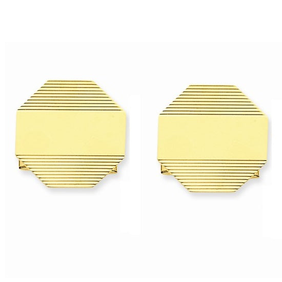 Striped Design Cuff Links Plain Metal 14k Yellow Gold