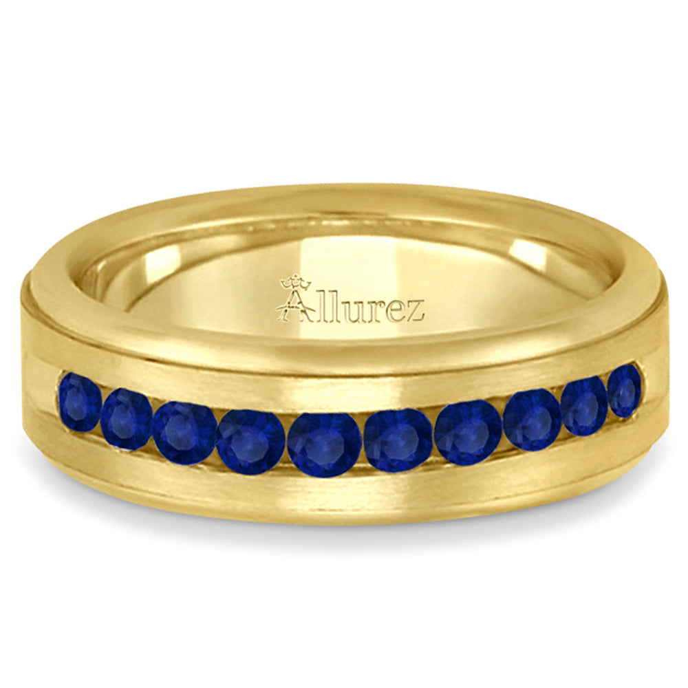 Men's Channel Set Blue Sapphire Wedding Band 18k Yellow Gold (0.25ct)