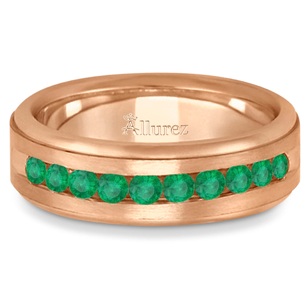 Men's Channel Set Emerald Ring Wedding Band 14k Rose Gold (0.25ct)