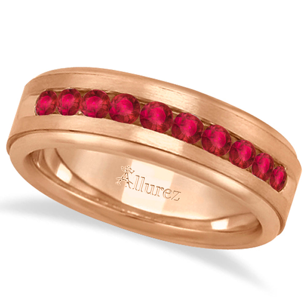 Men's Channel Set Ruby Ring Wedding Band 14k Rose Gold (0.25ct)