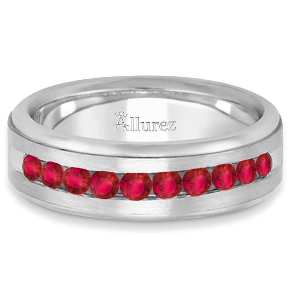 Men's Channel Set Ruby Ring Wedding Band 18k White Gold (0.25ct)