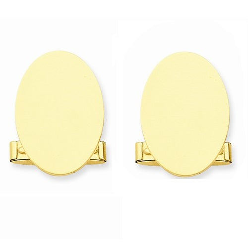 Oval Shape Cuff Links Plain Metal 14k Yellow Gold