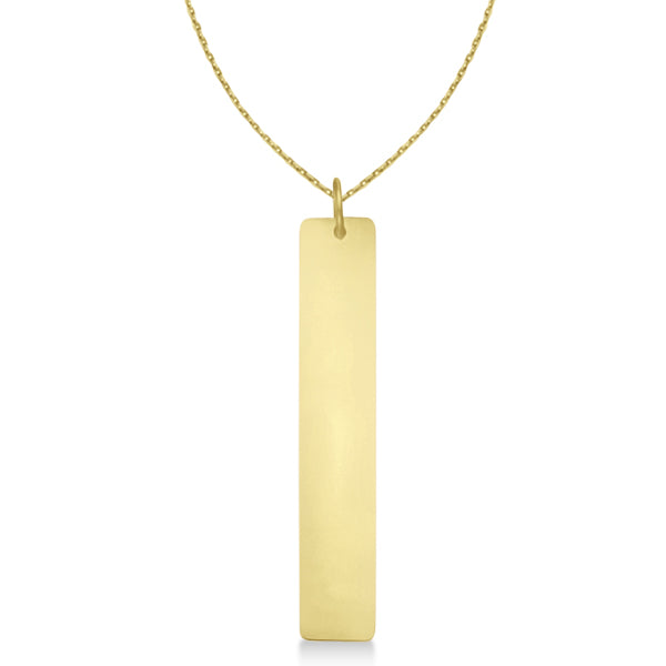 Name Plate Pendant Vertical Bar Necklace 14k Yellow Gold