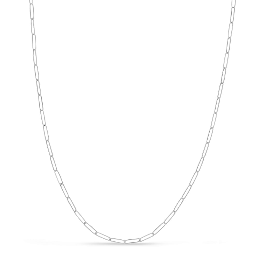 Handmade Elongated Paperclip Link Chain Necklace 14k White Gold