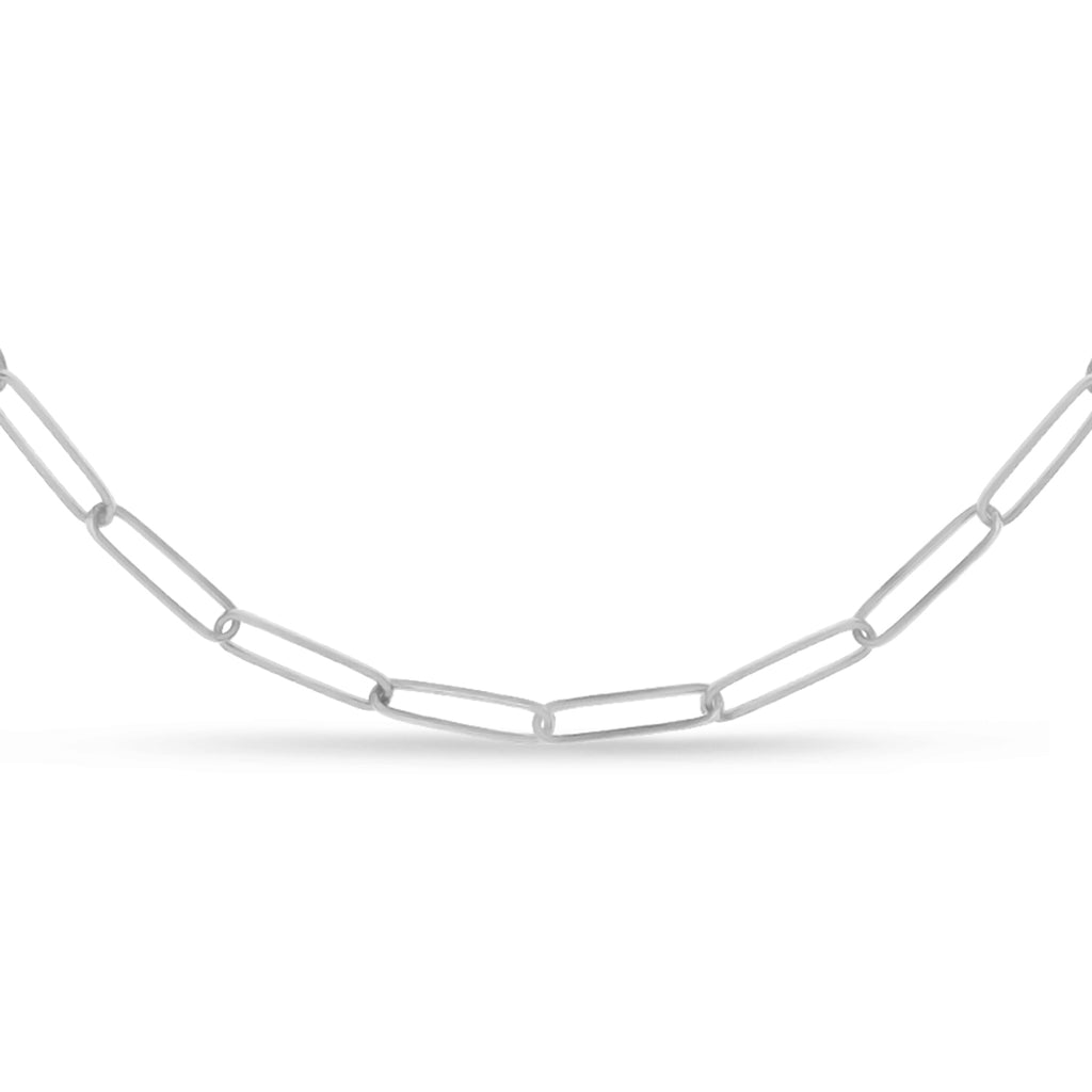 Handmade Elongated Paperclip Link Chain Necklace 14k White Gold