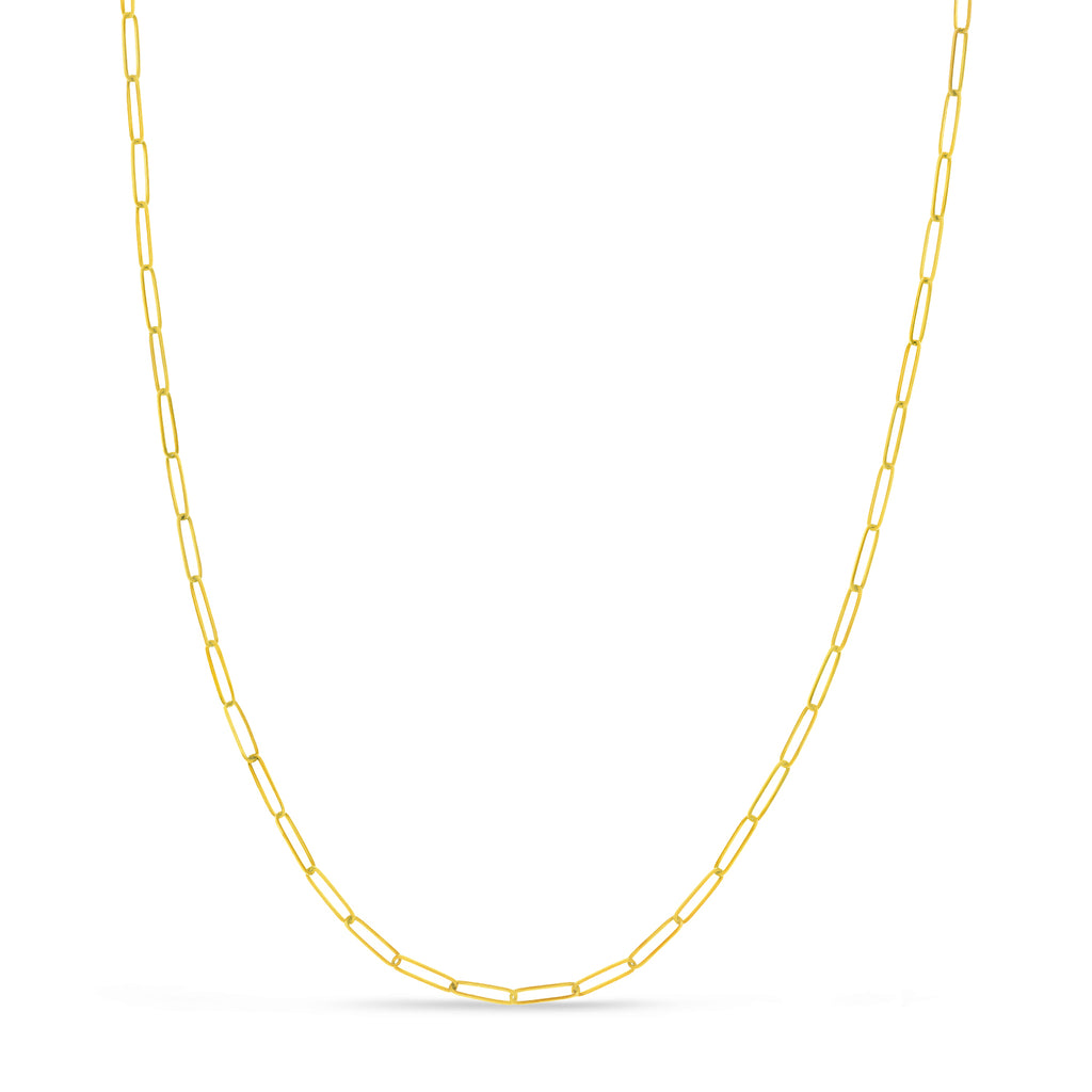 Handmade Elongated Paperclip Link Chain Necklace 14k Yellow Gold