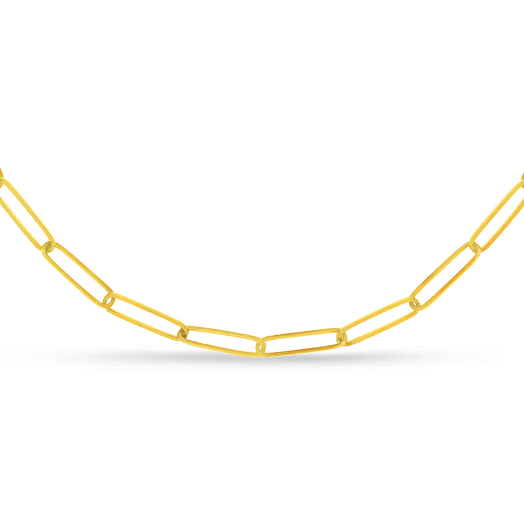 Handmade Elongated Paperclip Link Chain Necklace 14k Yellow Gold