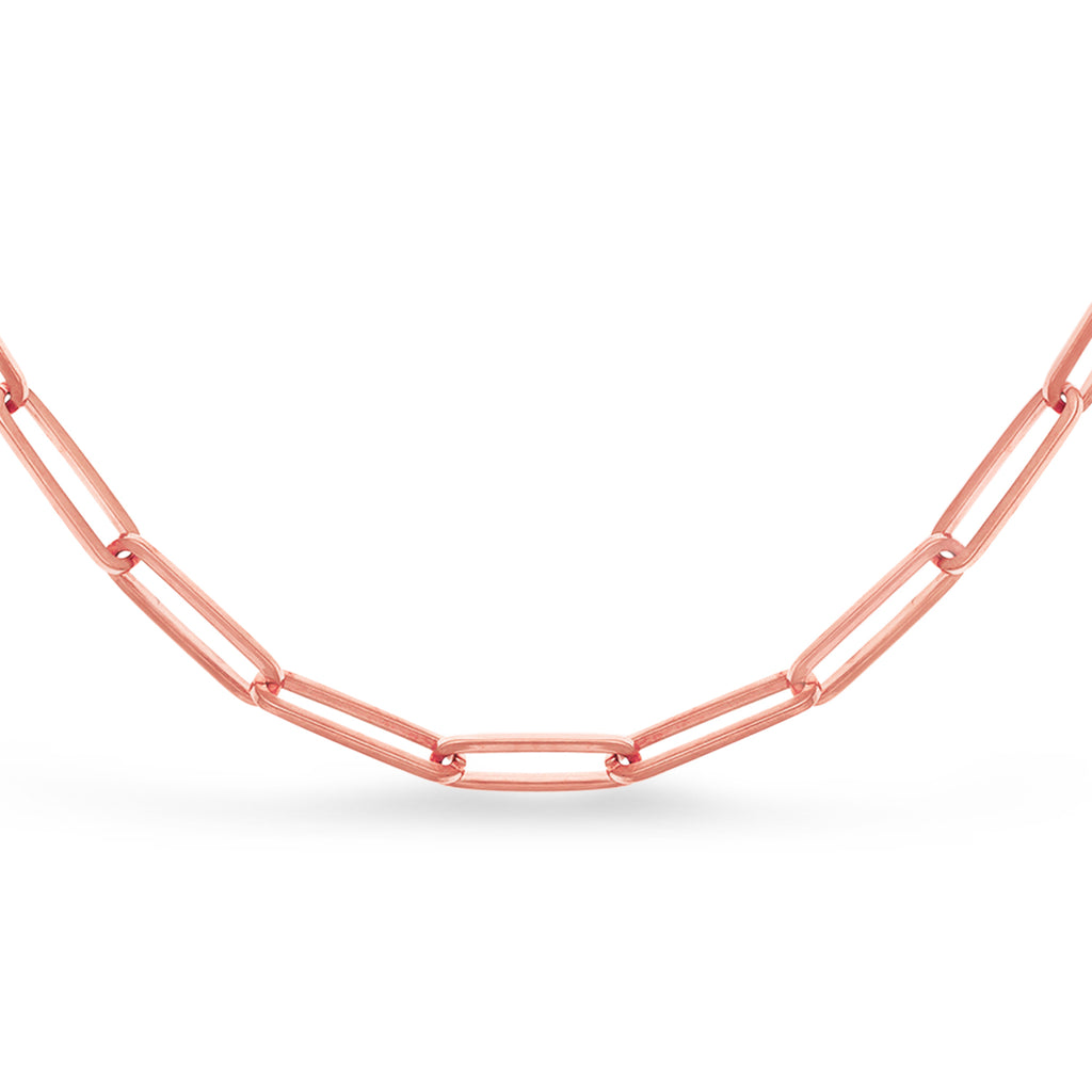 Handmade Elongated Paperclip Link Chain Necklace 14k Rose Gold