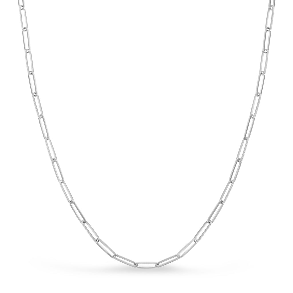 Handmade Elongated Paperclip Link Chain Necklace 14k White Gold