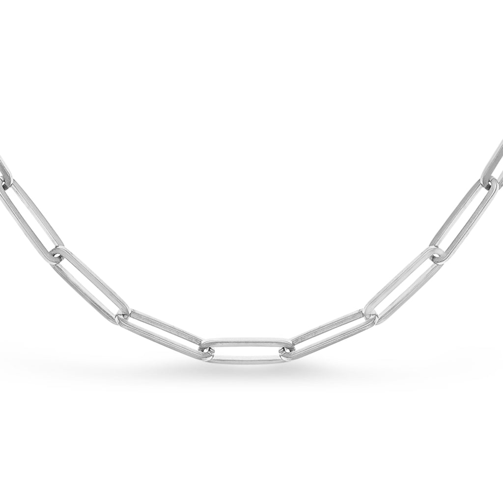 Handmade Elongated Paperclip Link Chain Necklace 14k White Gold