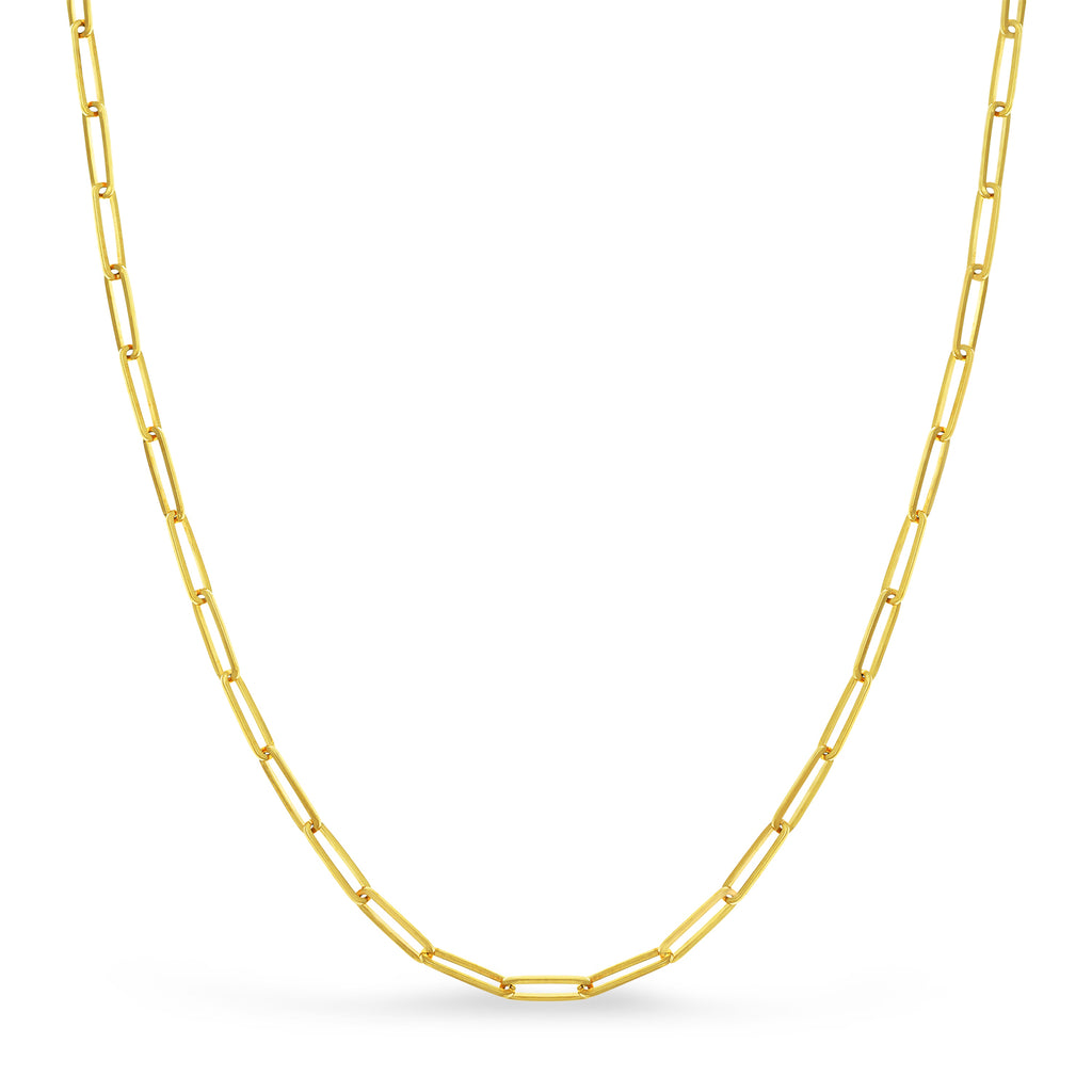 Handmade Elongated Paperclip Link Chain Necklace 14k Yellow Gold