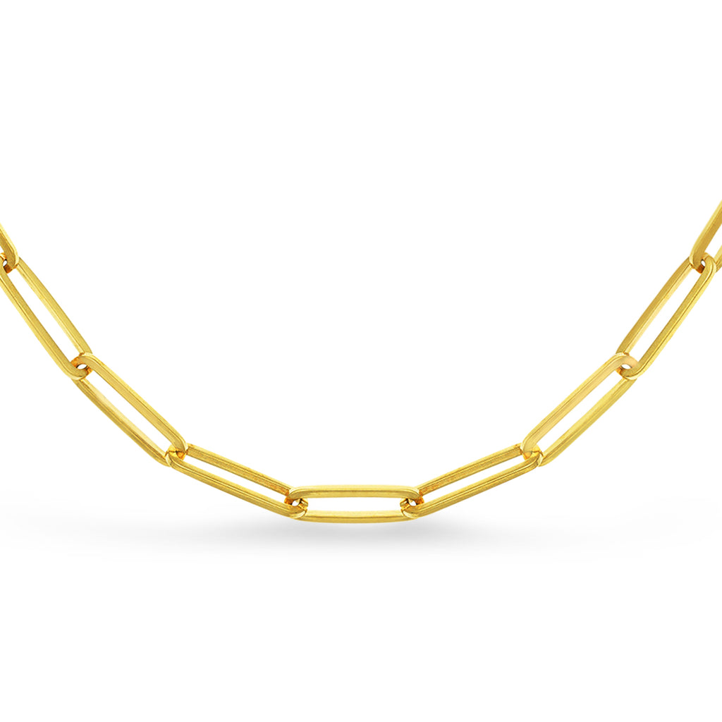 Handmade Elongated Paperclip Link Chain Necklace 14k Yellow Gold