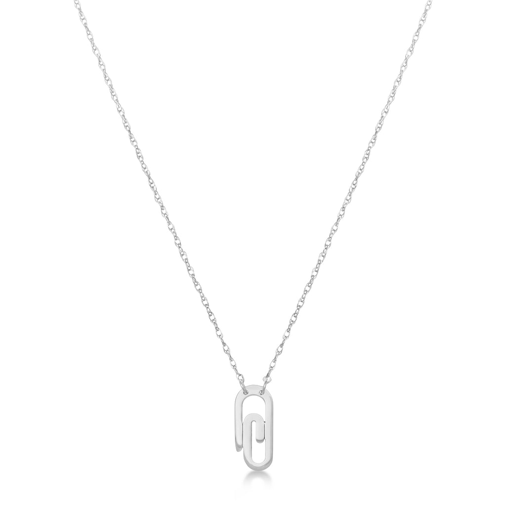 Single Paperclip Pendant Necklace 14k White Gold