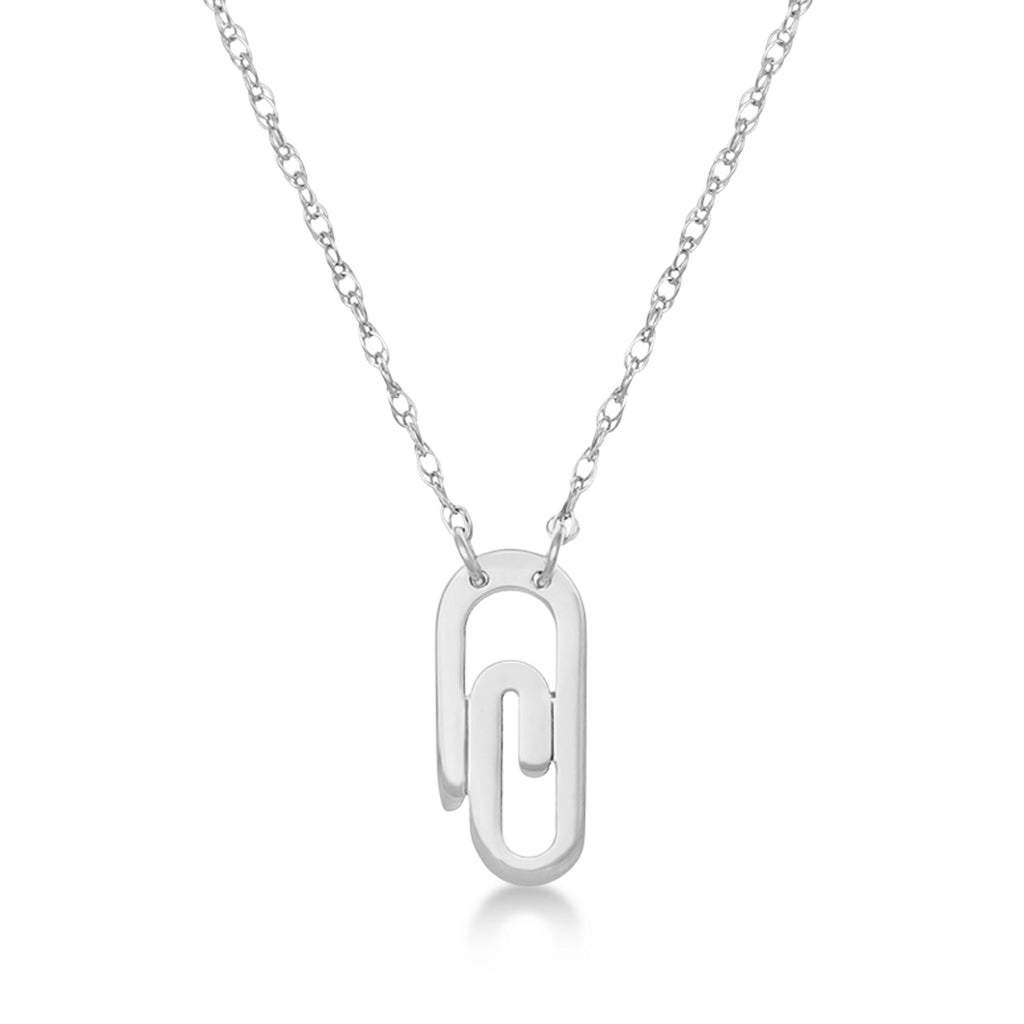 Single Paperclip Pendant Necklace 14k White Gold