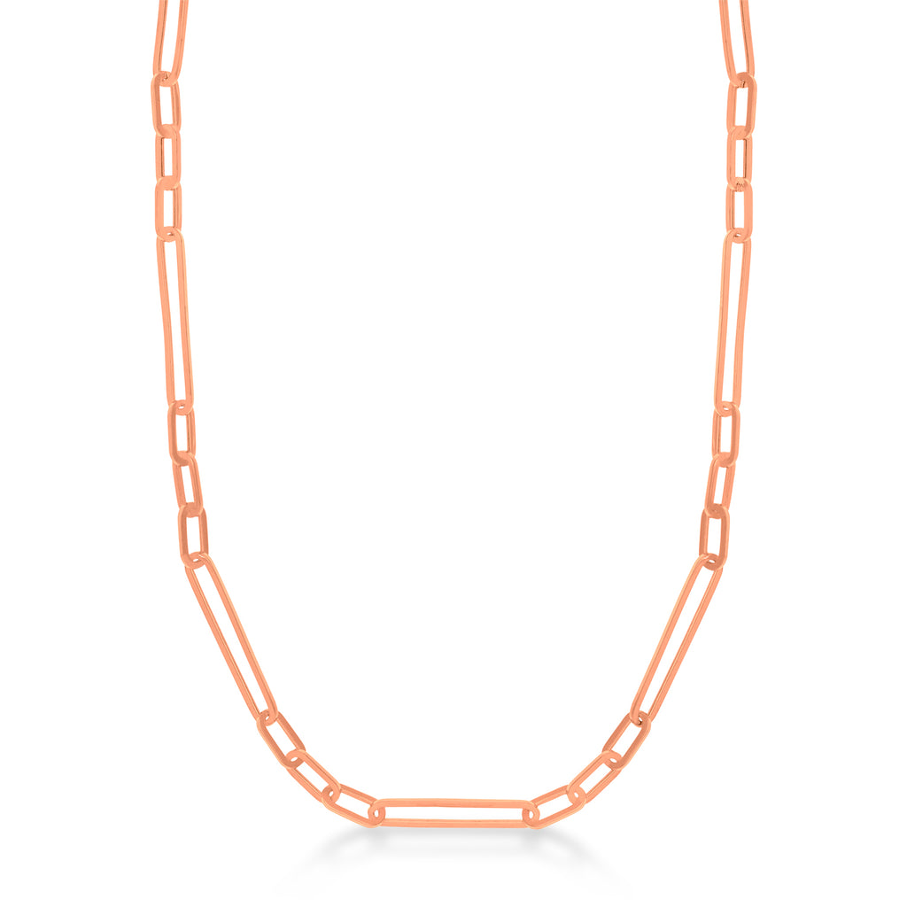 Hollow Paperclip Link Chain Necklace 14k Rose Gold