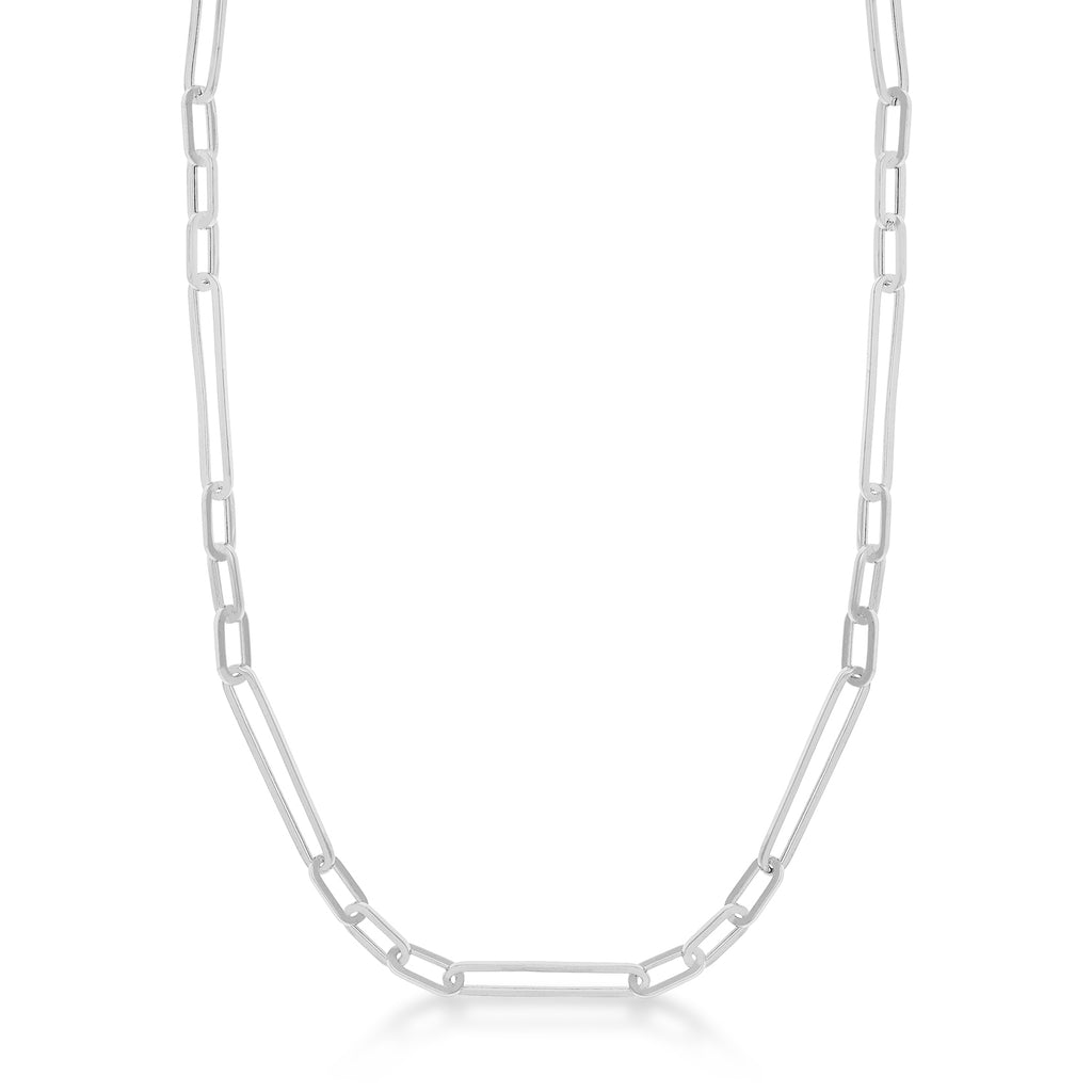 Hollow Paperclip Link Chain Necklace 14k White Gold
