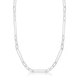 Hollow Paperclip Link Chain Necklace 14k White Gold