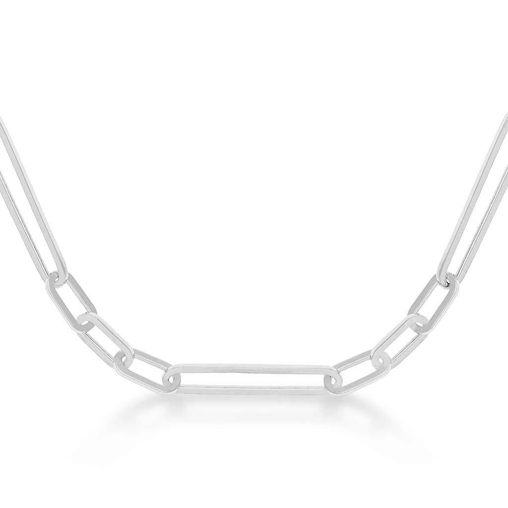 Hollow Paperclip Link Chain Necklace 14k White Gold