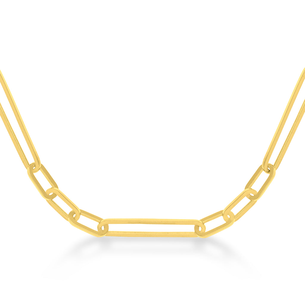 Hollow Paperclip Link Chain Necklace 14k Yellow Gold