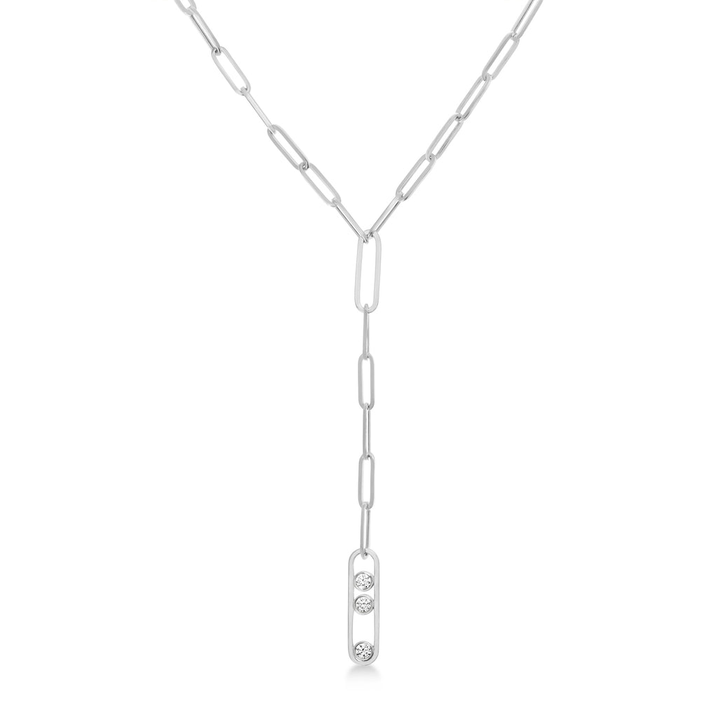 Diamond Paperclip Trio Lariat Necklace 14k White Gold (0.33ct)