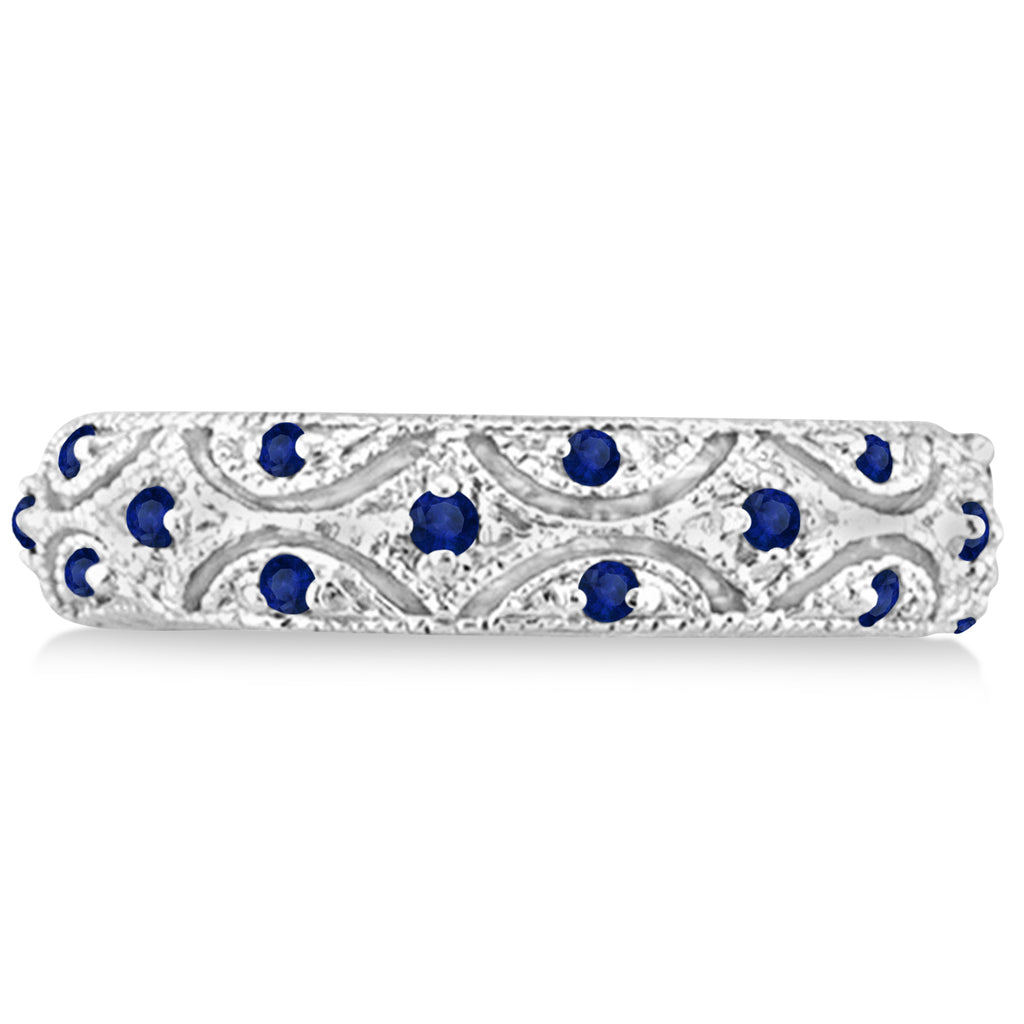 Blue Sapphire Milgrain Vintage Eternity Band 14k White Gold (0.38ct)